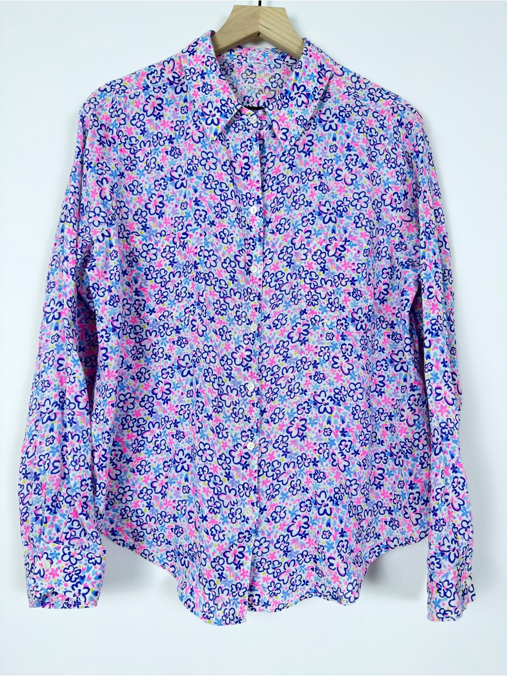 Lilly Pulitzer Sea View Linen Button Down Shirt Floral Pink Blue